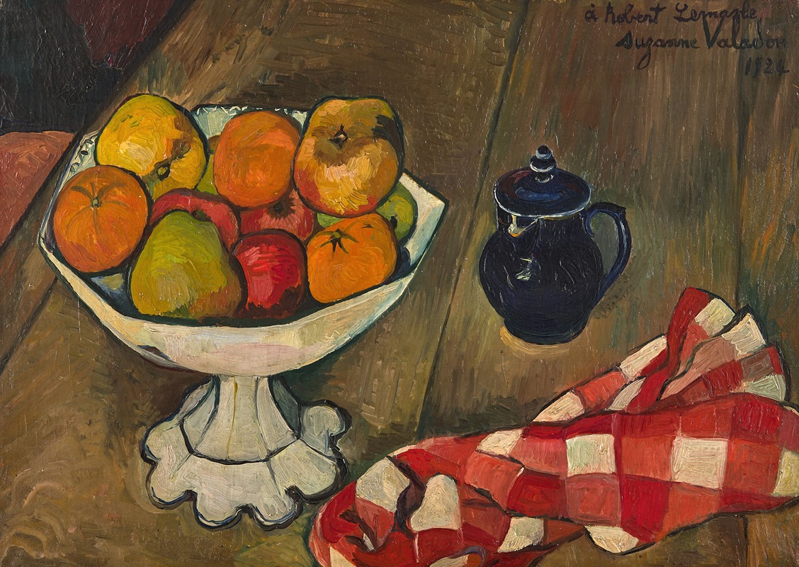 Suzanne Valadon - Compotier de fruits, pot et serviette