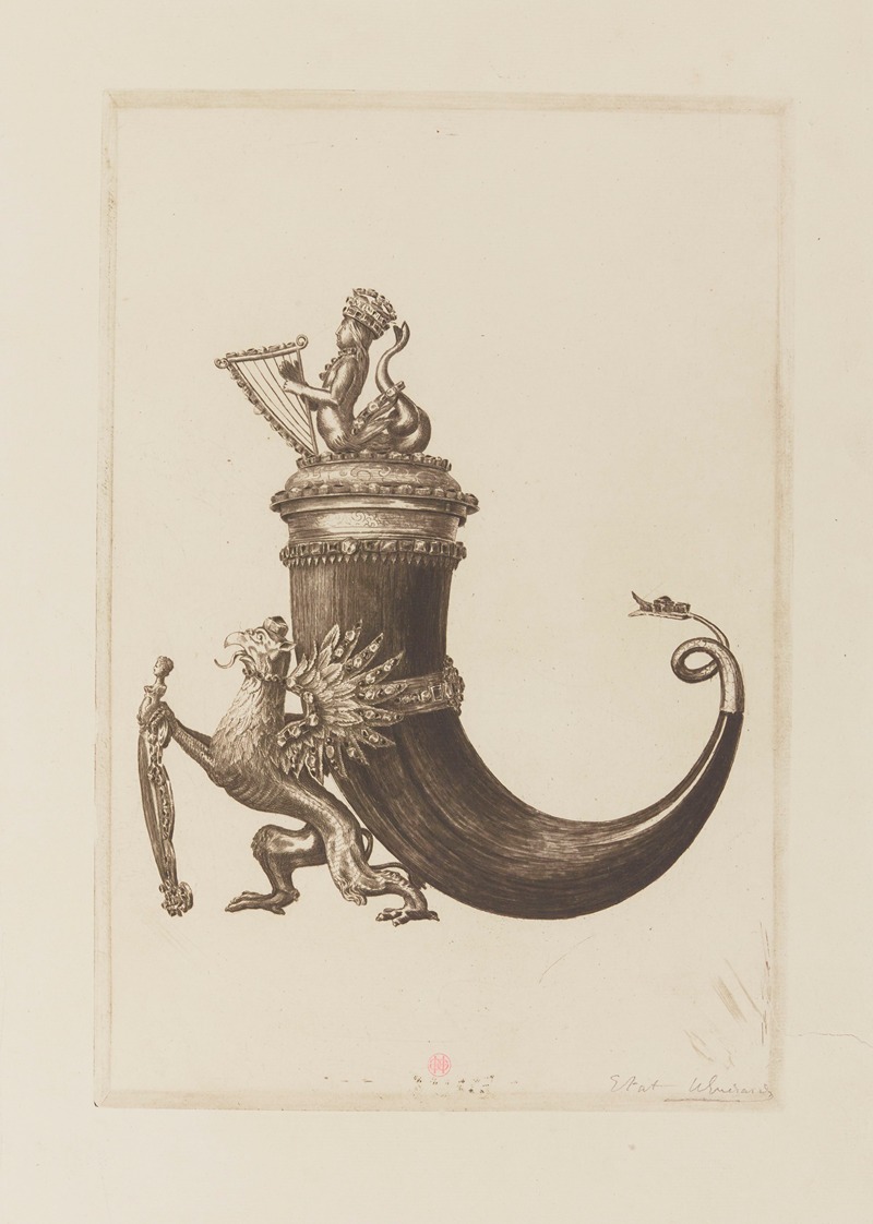 Henri-Charles Guérard - Surtout de table en corne monté en argent doré, orné de pierreries, XVIIe siècle