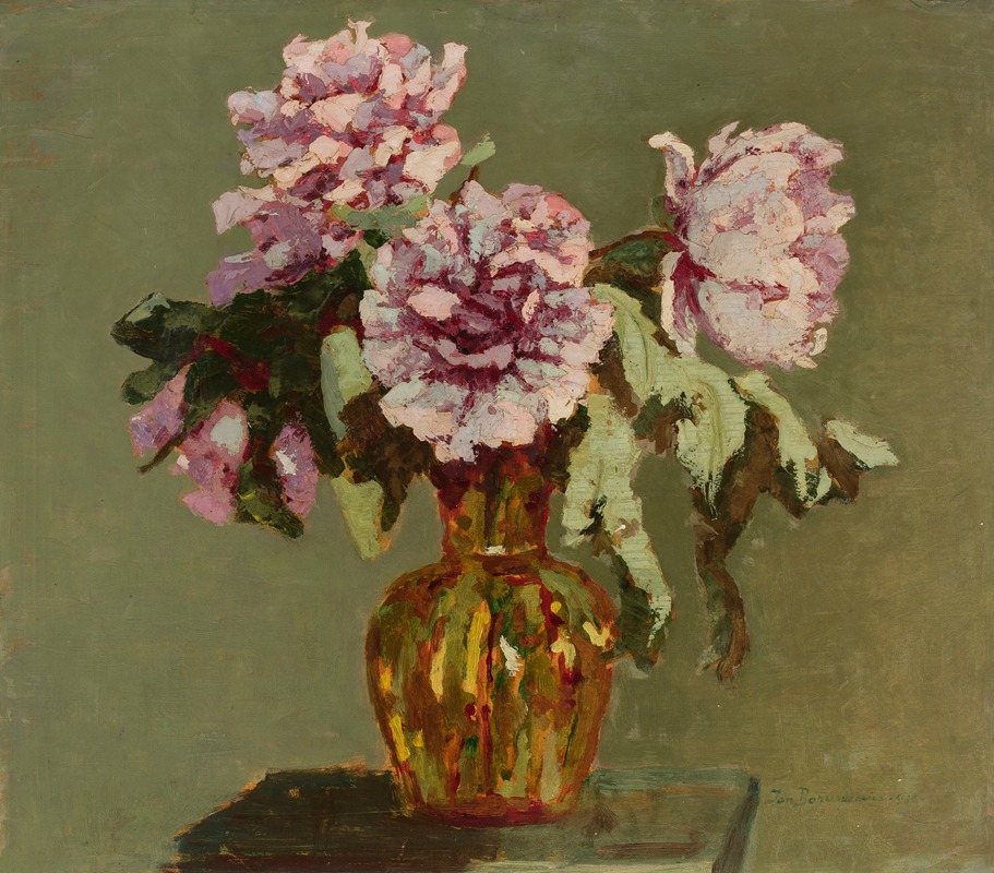 Jan Bohuszewicz - Peonies and small yellow flower-vase