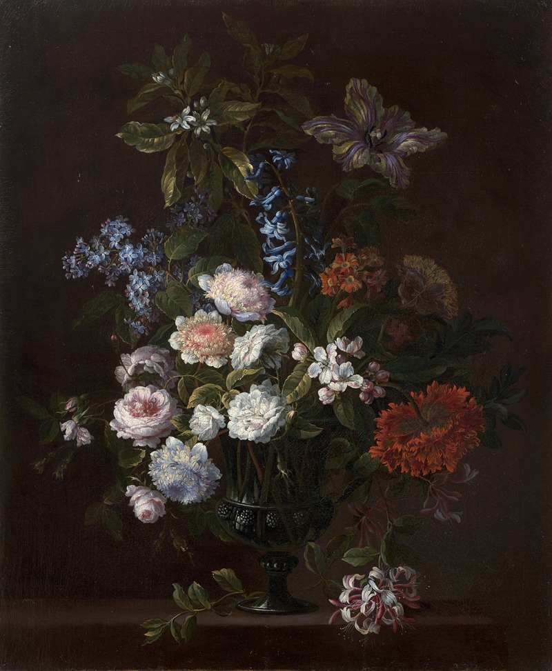 Jean-Baptiste Monnoyer - Bouquet of flowers in a vase on an entablature