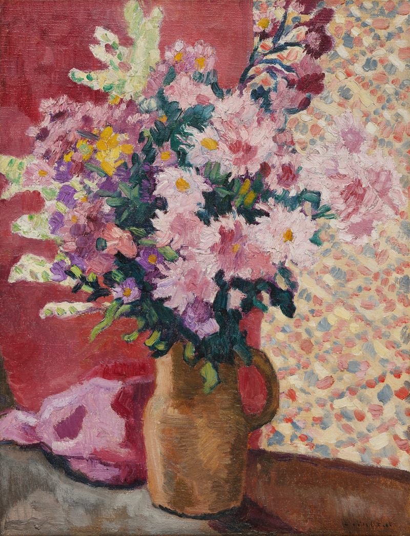 Louis Valtat - Fleurs roses au pichet en terre