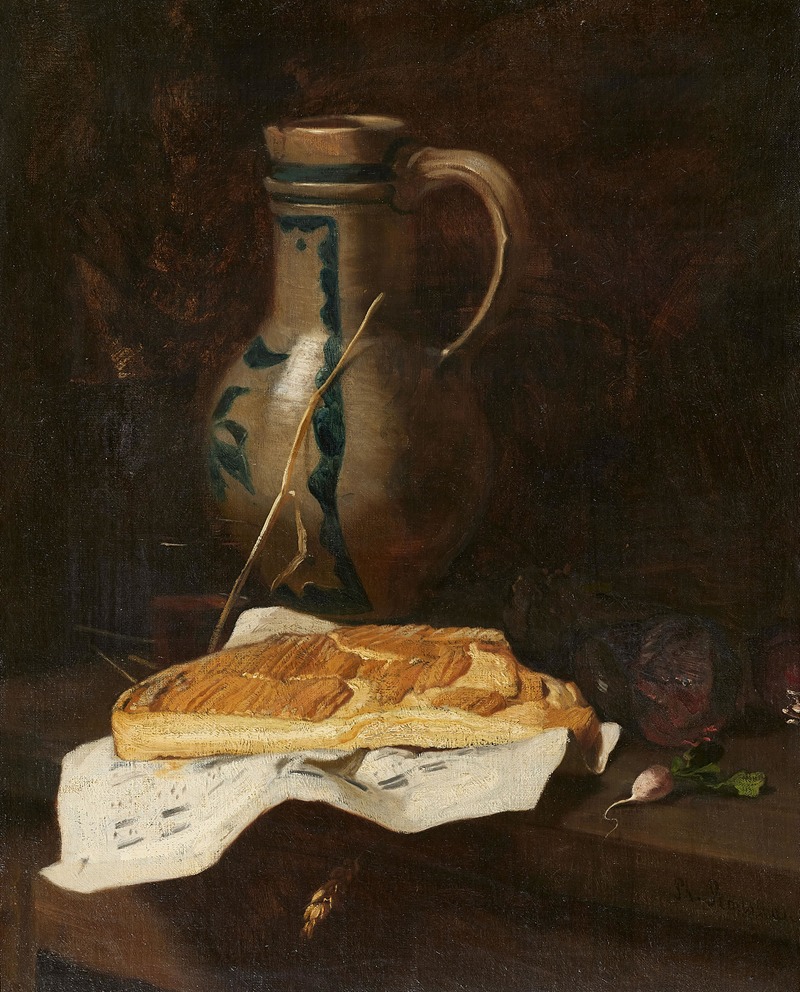 Philippe Rousseau - Stillleben mit Steinkrug und Camembert