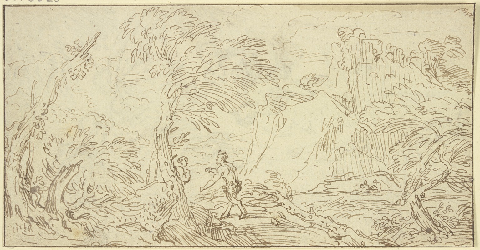 Abraham Genoels II - Ein Satyr geht auf ein Weib los, das hinter einem Baum steht