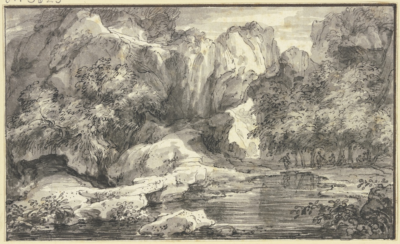 Abraham Genoels II - Große Felspartie an einem See