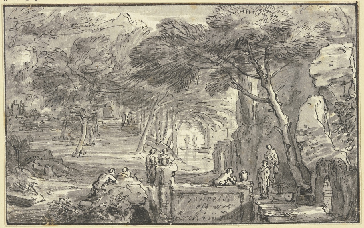 Abraham Genoels II - In einem Hain bei einem Brunnen viele Figuren