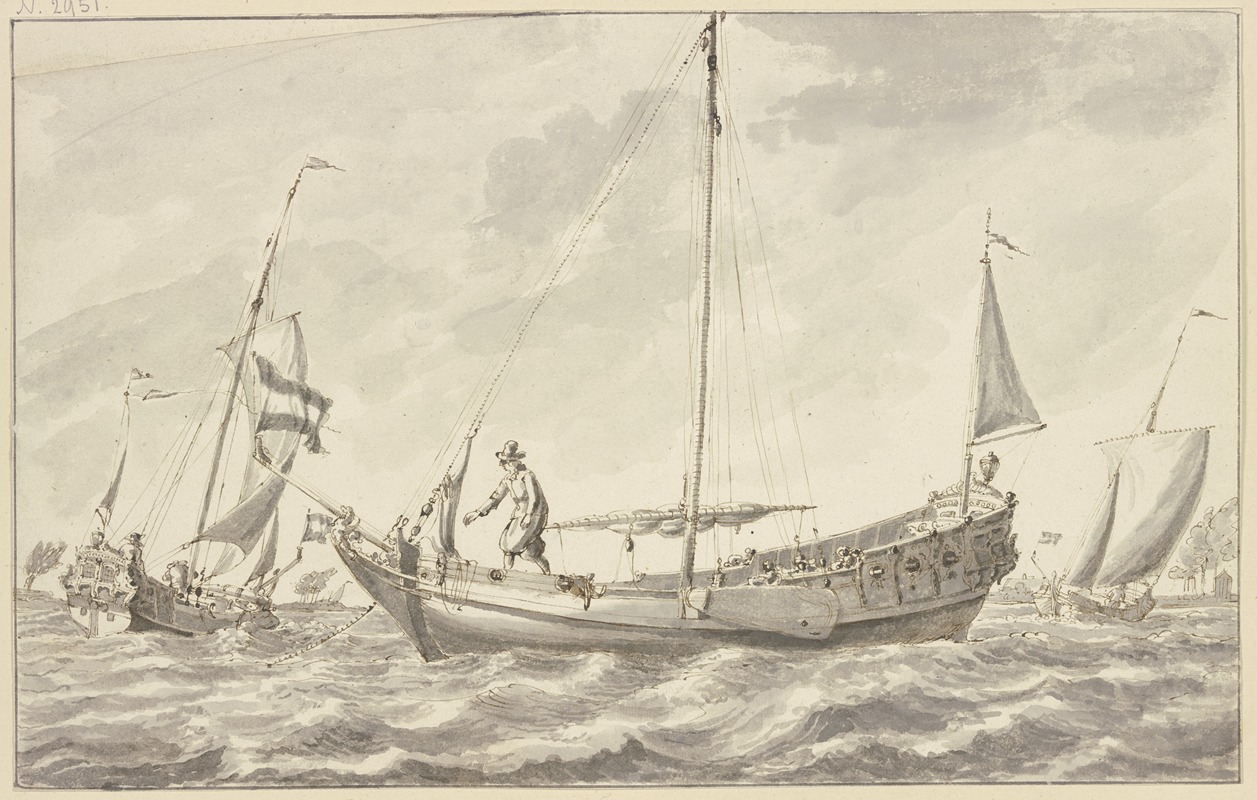 Abraham Storck - Drei Boote bei bewegtem Meere segelnd