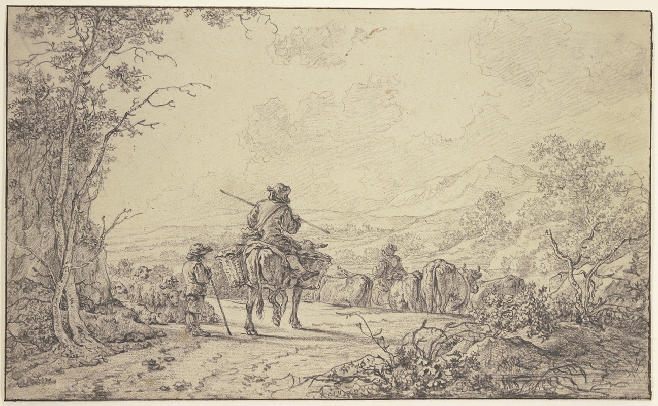 Abraham Van Strij - Hirten mit Rinder- und Schafherde in hügeliger Landschaft