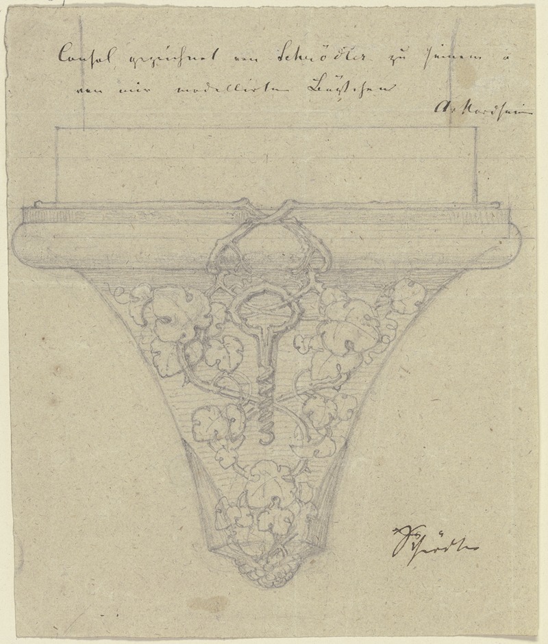 Adolf Schrödter   - Konsole, verziert mit Weinranken und einem Korkenzieher