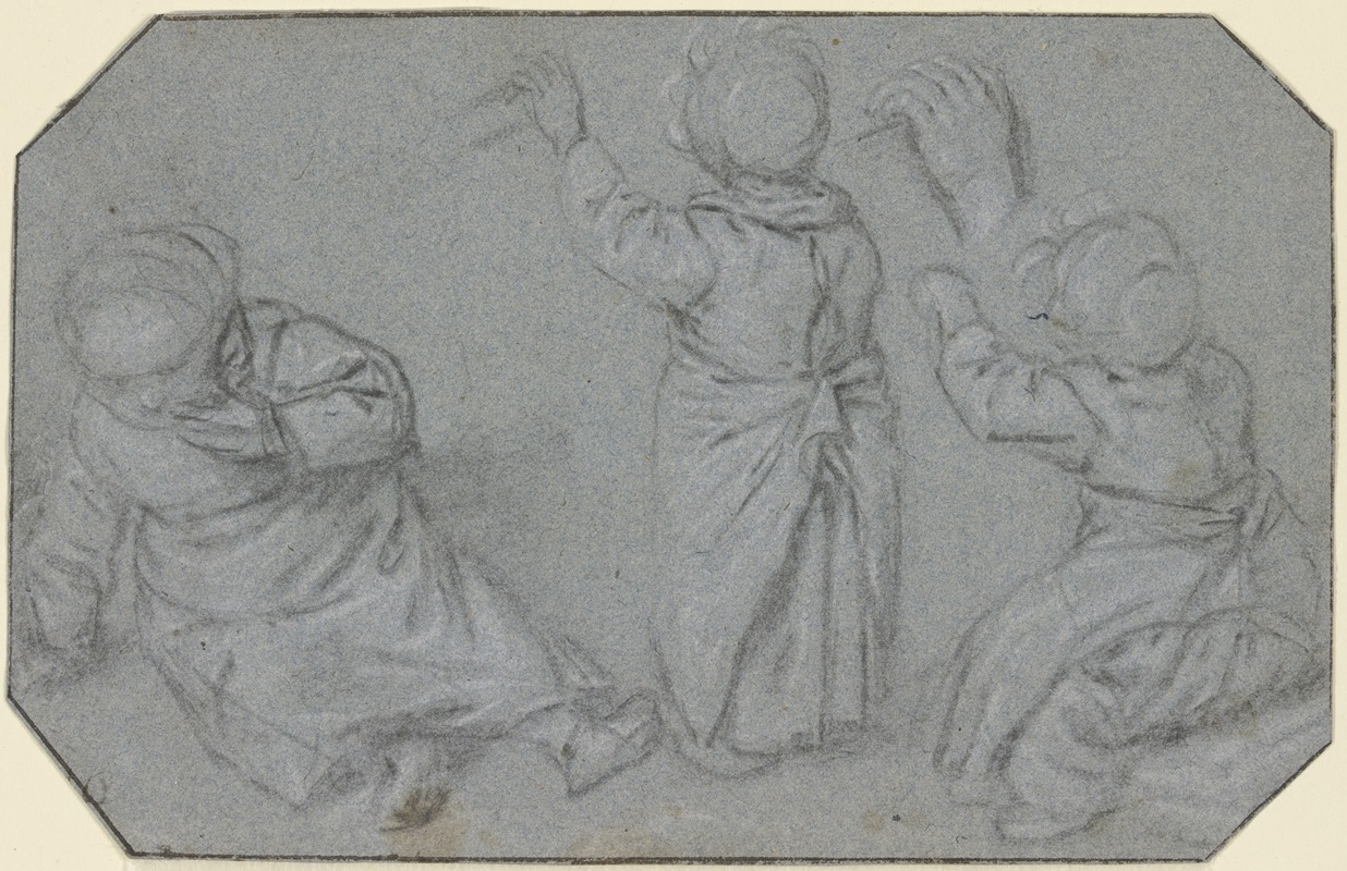 Adriaen van Ostade - Studienblatt; dreimal dasselbe Mädchen sowie eine Hand