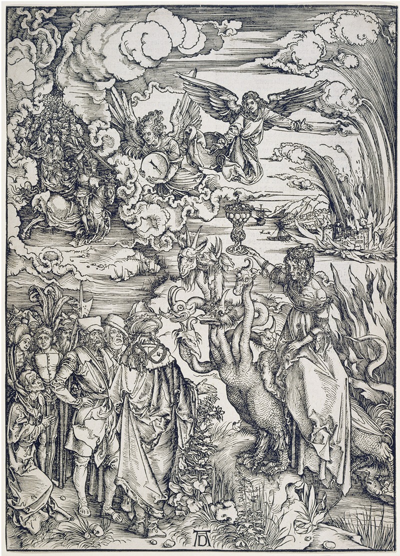 Albrecht Dürer - Das babylonische Weib, aus der Folge der Apokalypse, Urausgabe Deutsch 1498