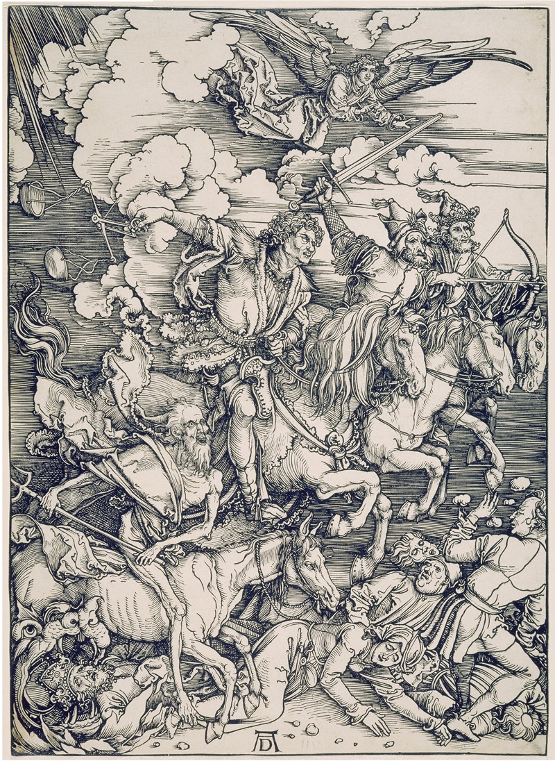 Albrecht Dürer - Die apokalyptischen Reiter, aus der Folge der Apokalypse, Einzeldruck vor dem Text