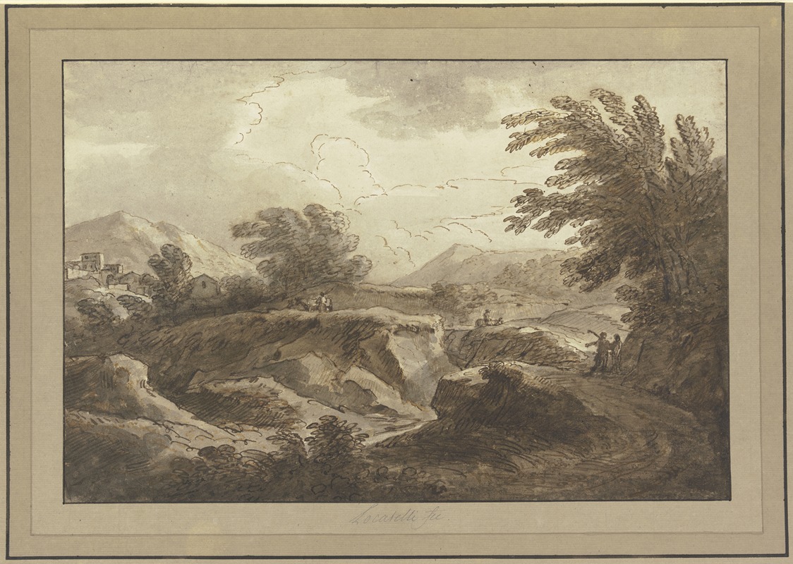 Andrea Locatelli - Landschaft mit einem Hohlweg und mehreren Figuren