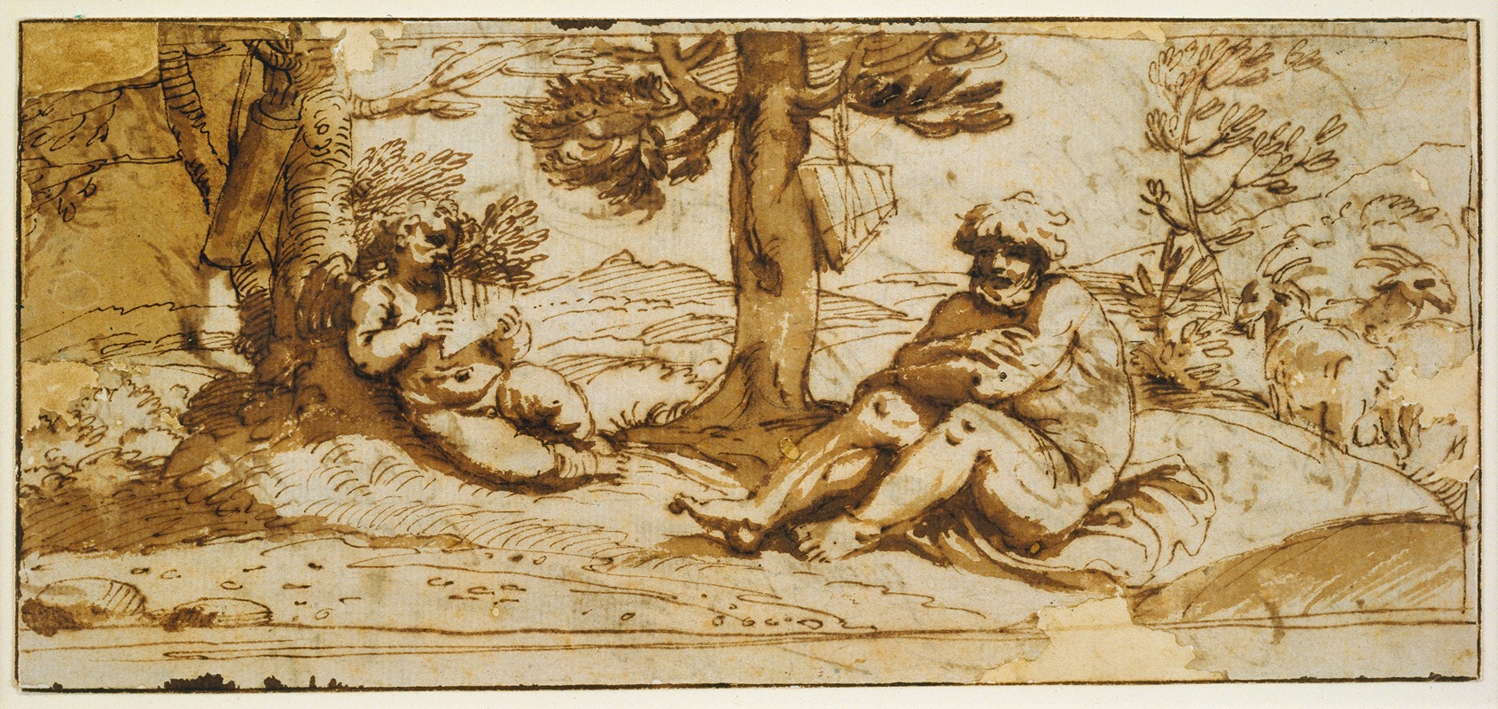 Annibale Carracci - Amor, Playing the Flute, and Silen in an Arcadian Landscape