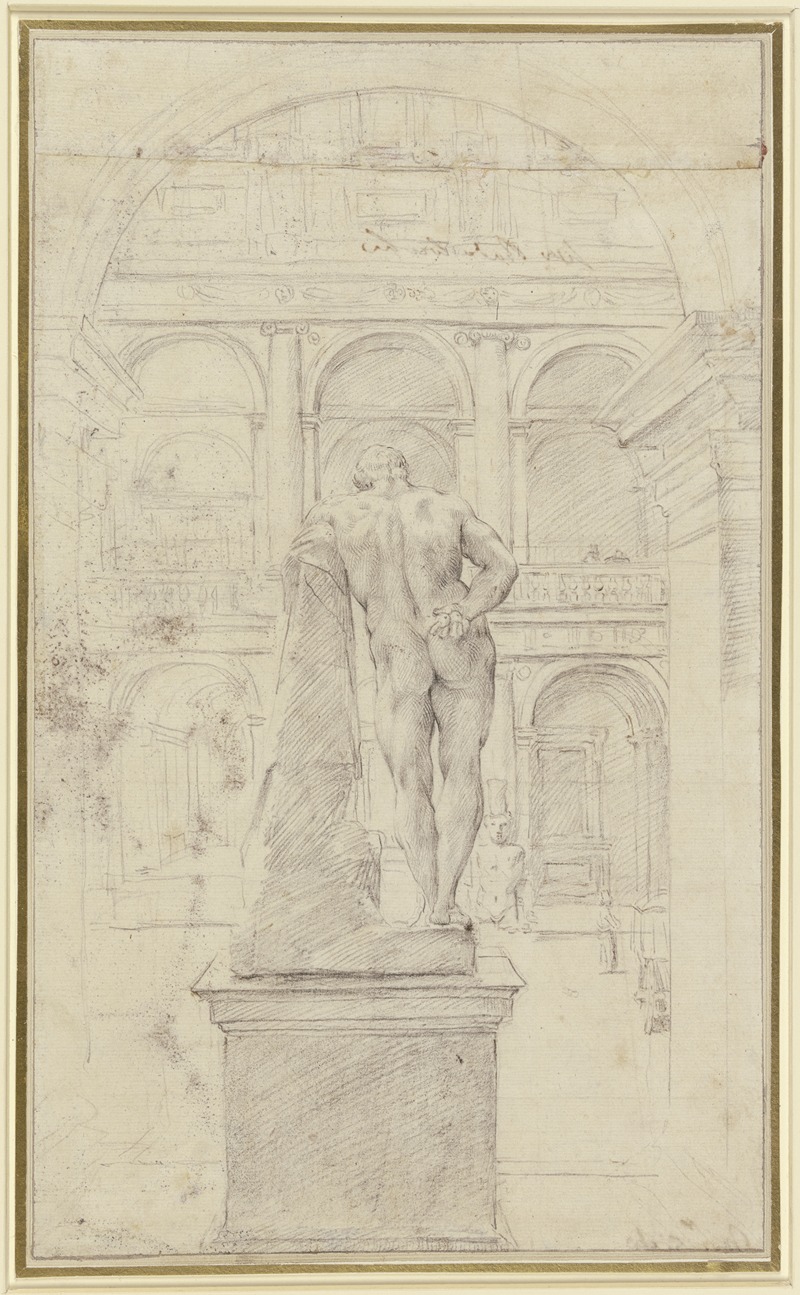 Annibale Carracci - Rückenansicht des Herkules Farnese im Hof des Palazzo Farnese in Rom