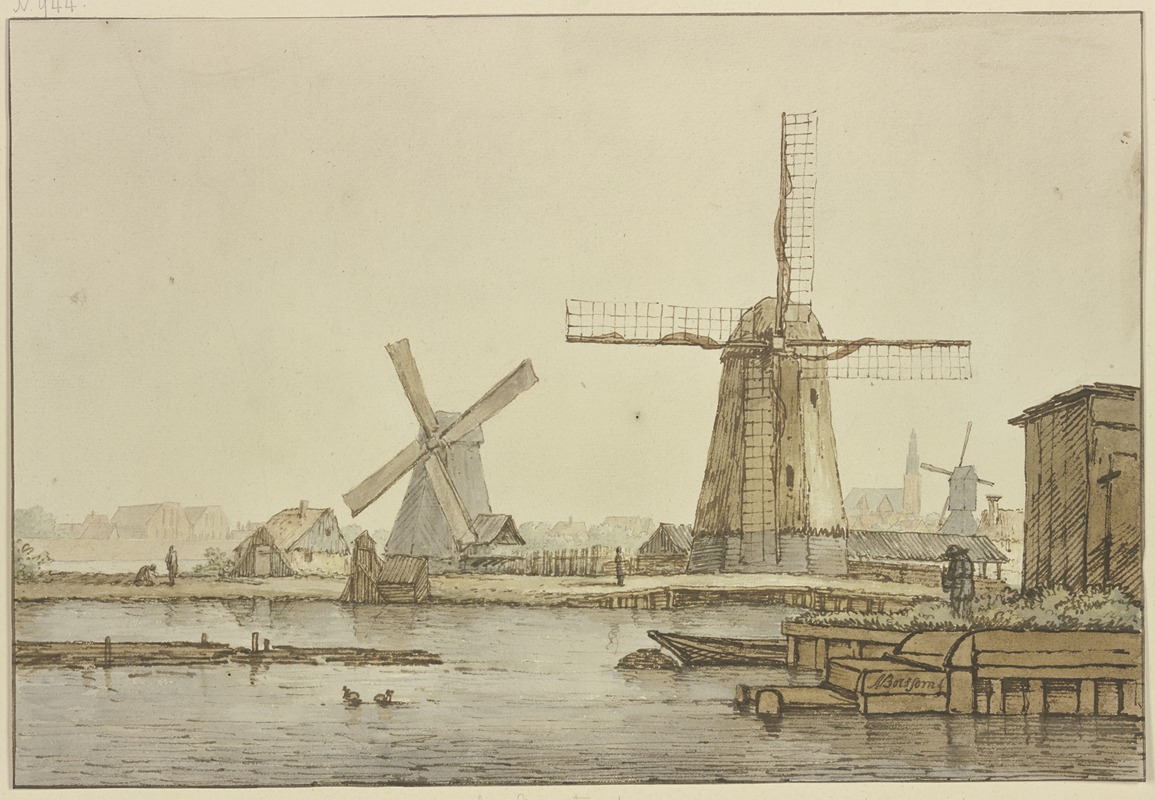 Anthonie van Borssom - Drei Windmühlen bei Amsterdam