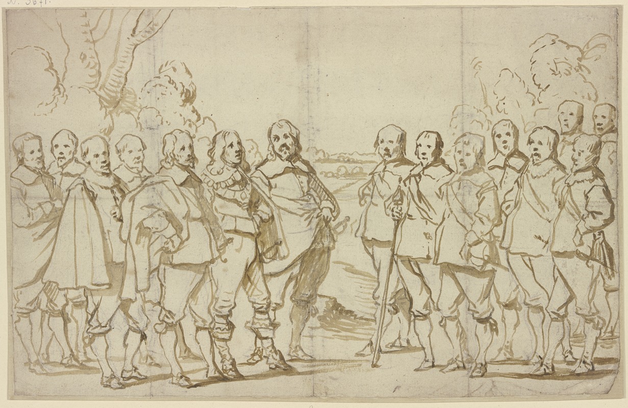 Anthony van Dyck - Eine Versammlung von vielen Männern, alle in Schuhen und Strümpfen, nur einer in Stiefeln