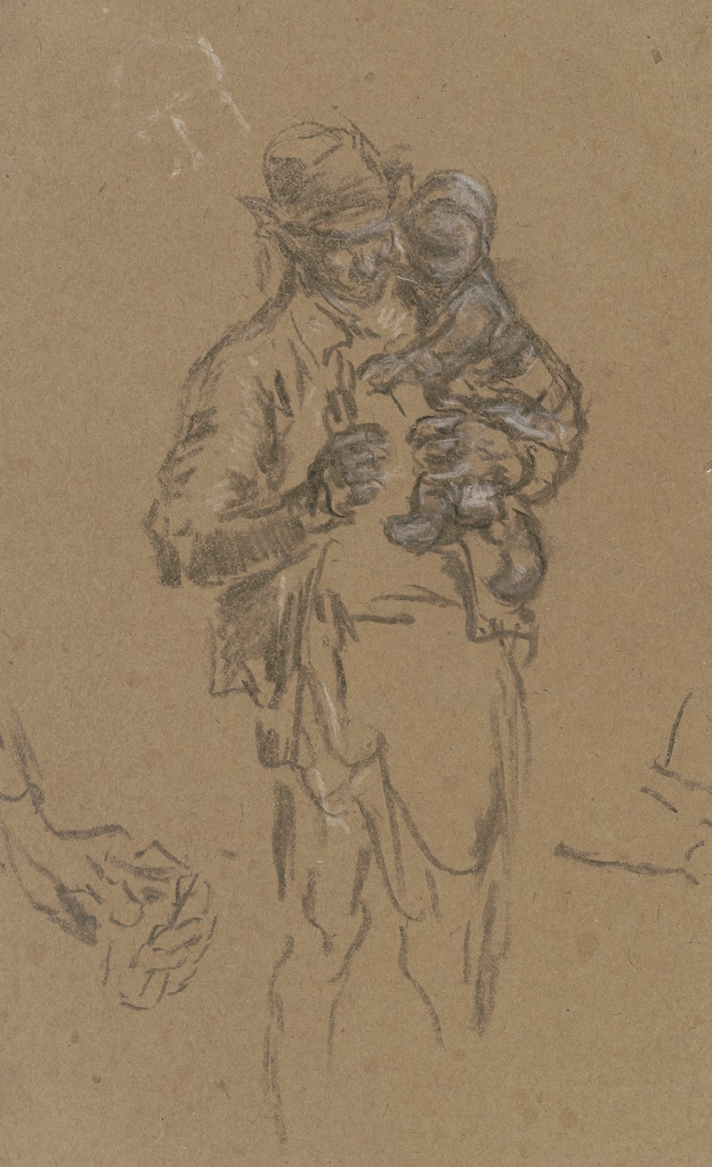 Anton Burger - Bauersmann mit Pfeife und Kind im Arm