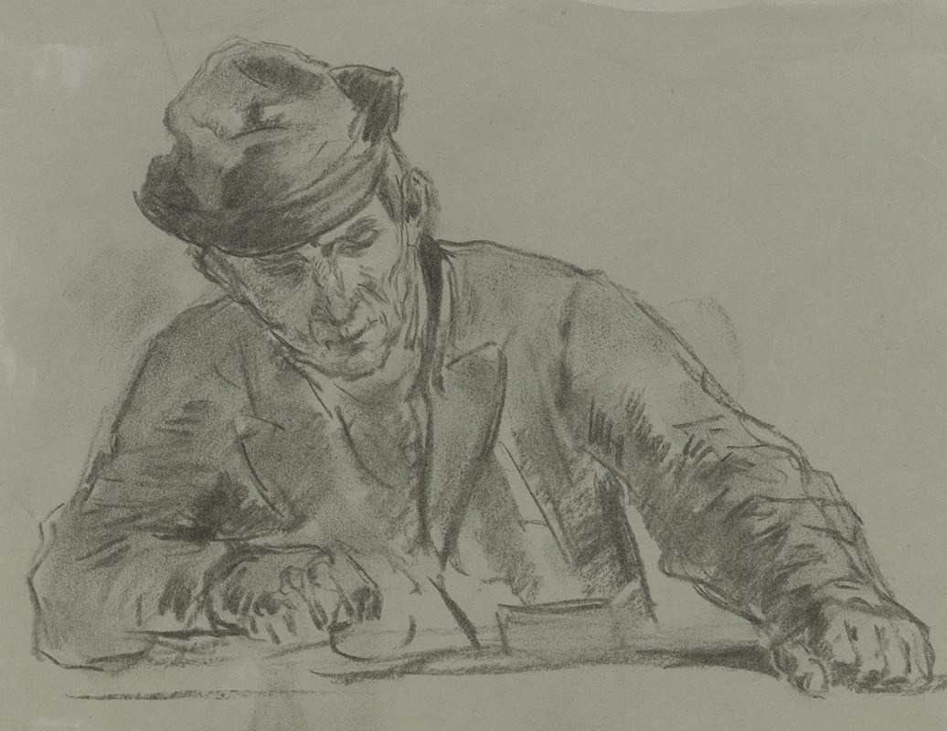 Anton Burger - Halbfigur eines Bauern von vorne am Tisch