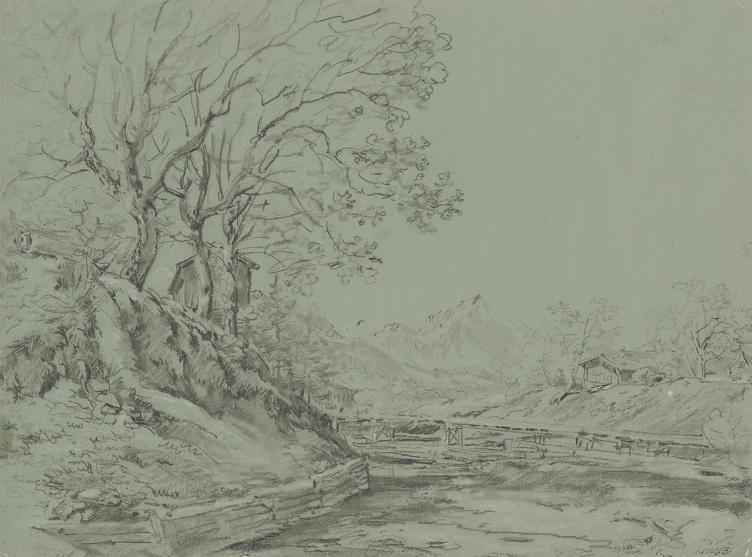 Anton Burger - Kleiner Fluß mit Bäumen am Ufer