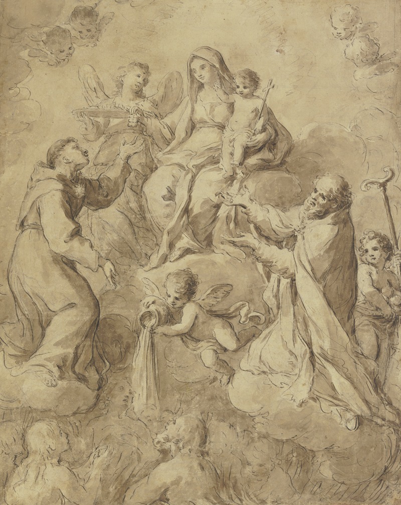 Antonio Balestra - Die Muttergottes mit dem Jesuskind von Heiligen und Engeln umgeben, ein Engel gießt Wasser aus