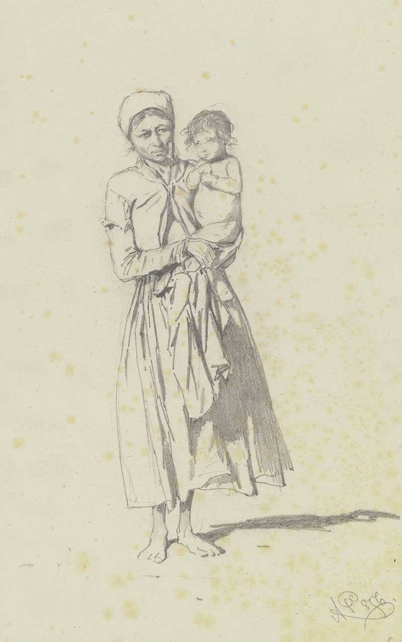 August von Pettenkofen - Stehende Bäuerin, ein Kind im Arm haltend