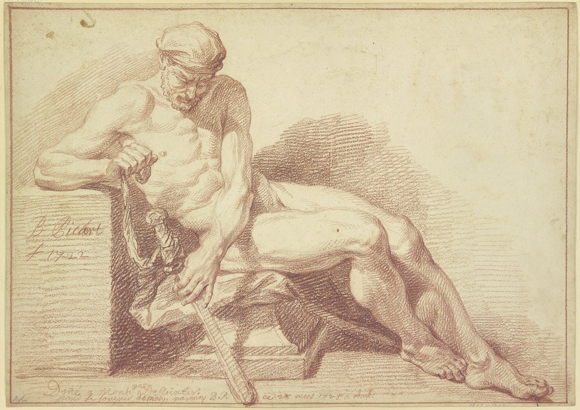 Bernard Picart - Academy study; Seated nude with a sword