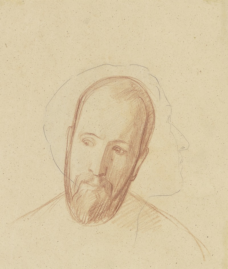 Bernhard von Neher the younger - Kopfstudie eines bärtigen Mannes, Umrisslinie des Knabenkopfes der Vorderseite des Blattes im Profil nach links