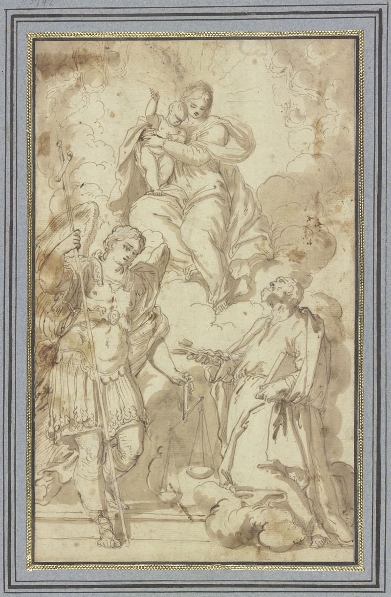 Carlo Caliari - Madonna in Wolken, verehrt vom Erzengel Michael und dem Heiligen Petrus