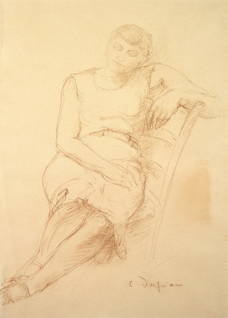 Charles Despiau - Frau in ärmellosem, kurzem Kleid auf Stuhl schlafend (Odette)