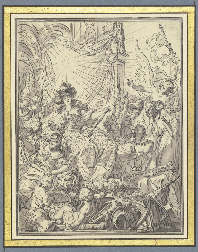 Charles Dominique Joseph Eisen - Frankreich auf dem Thron, umgeben von allegorischen Figuren