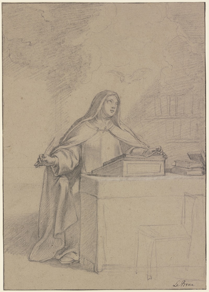 Charles Le Brun - Die Heilige Lucilia vom Heiligen Geist inspiriert am Pulte schreibend
