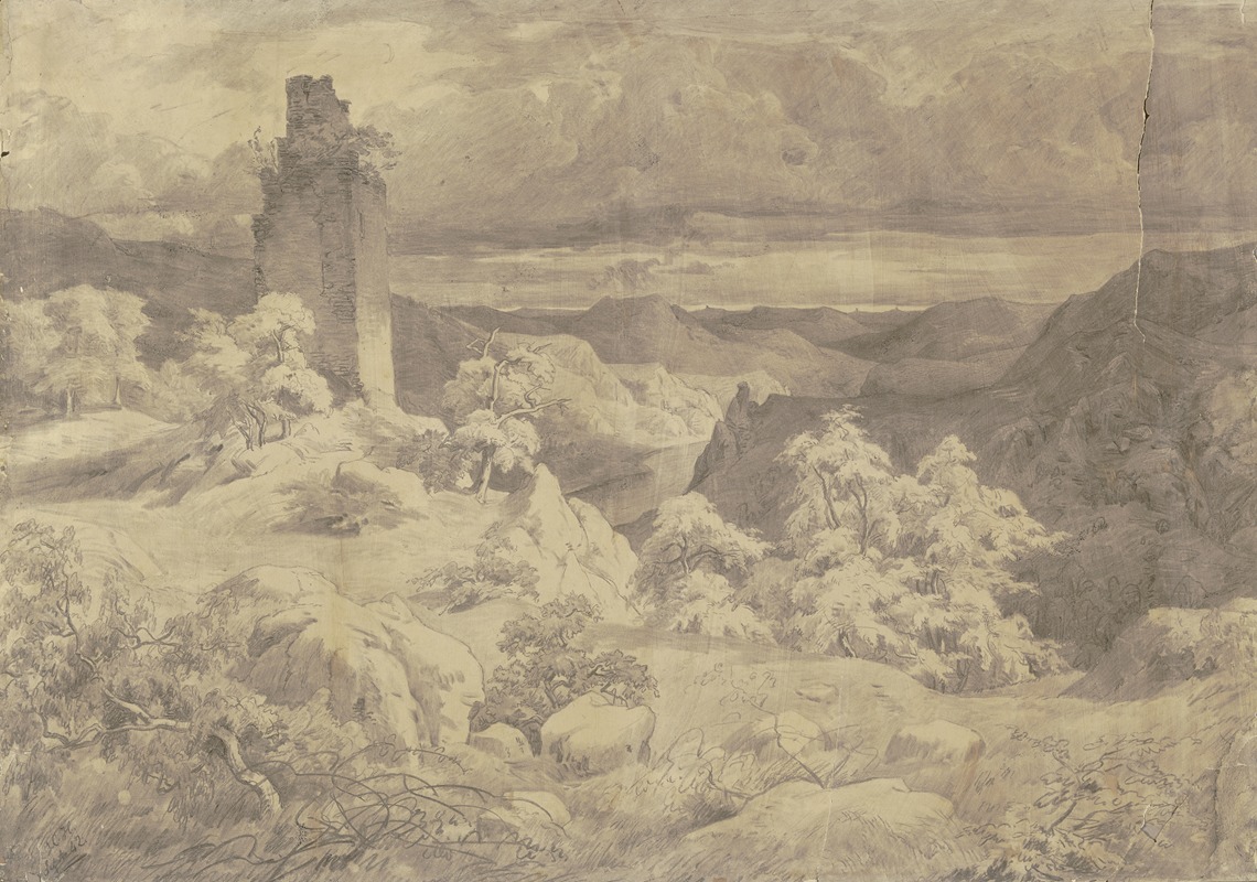 Christian Heerdt - Hügelige Landschaft mit einer Turmruine
