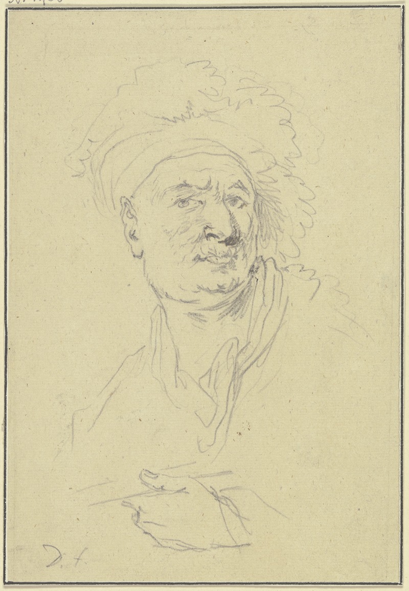 Christian Wilhelm Ernst Dietrich - Brustbild eines Mannes mit Mütze, die linke Hand vor die Brust haltend