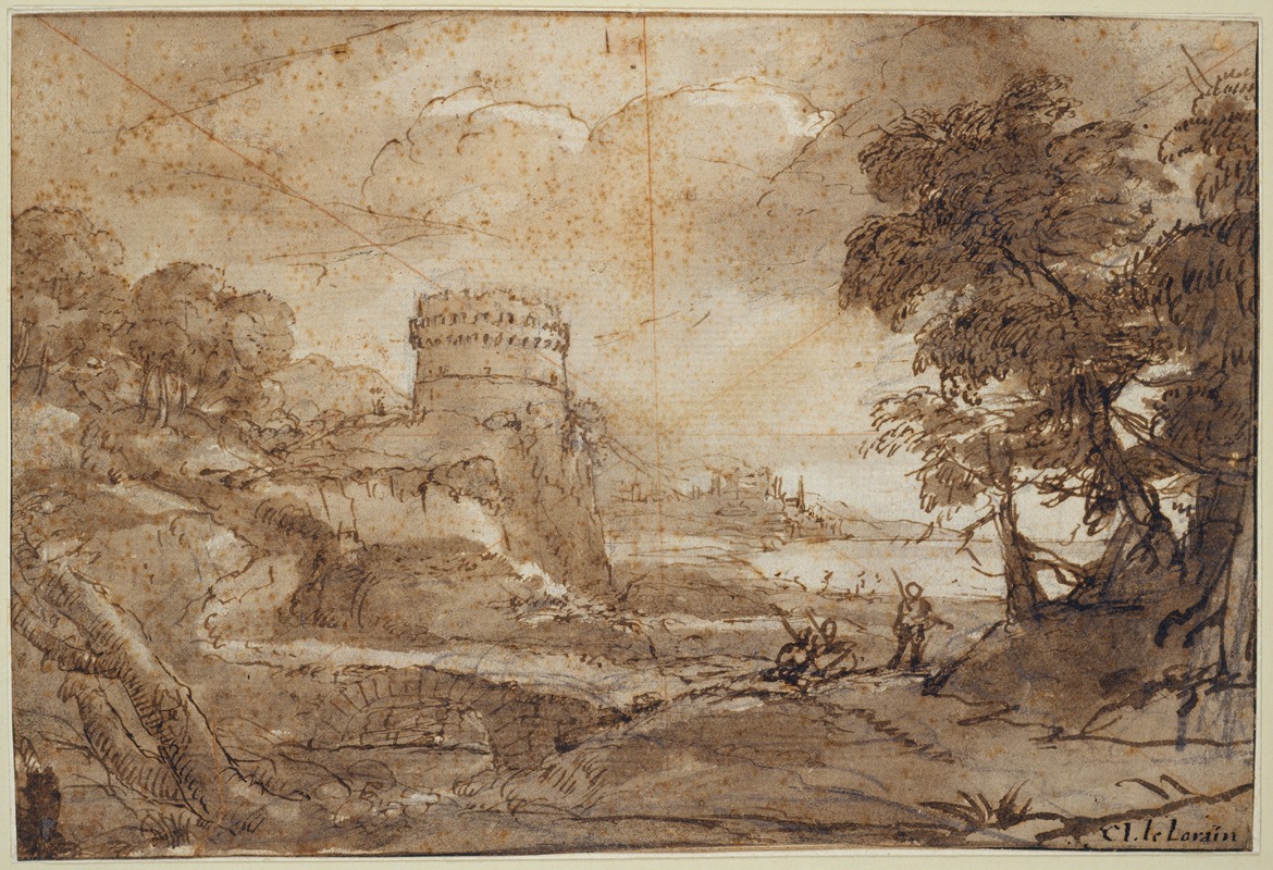 Claude Lorrain - Landscape with a Round Tower and Bay