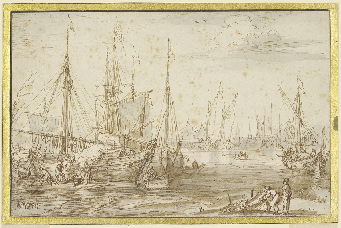 Cornelis Claesz. van Wieringen - Hafenansicht mit Schiffswerft