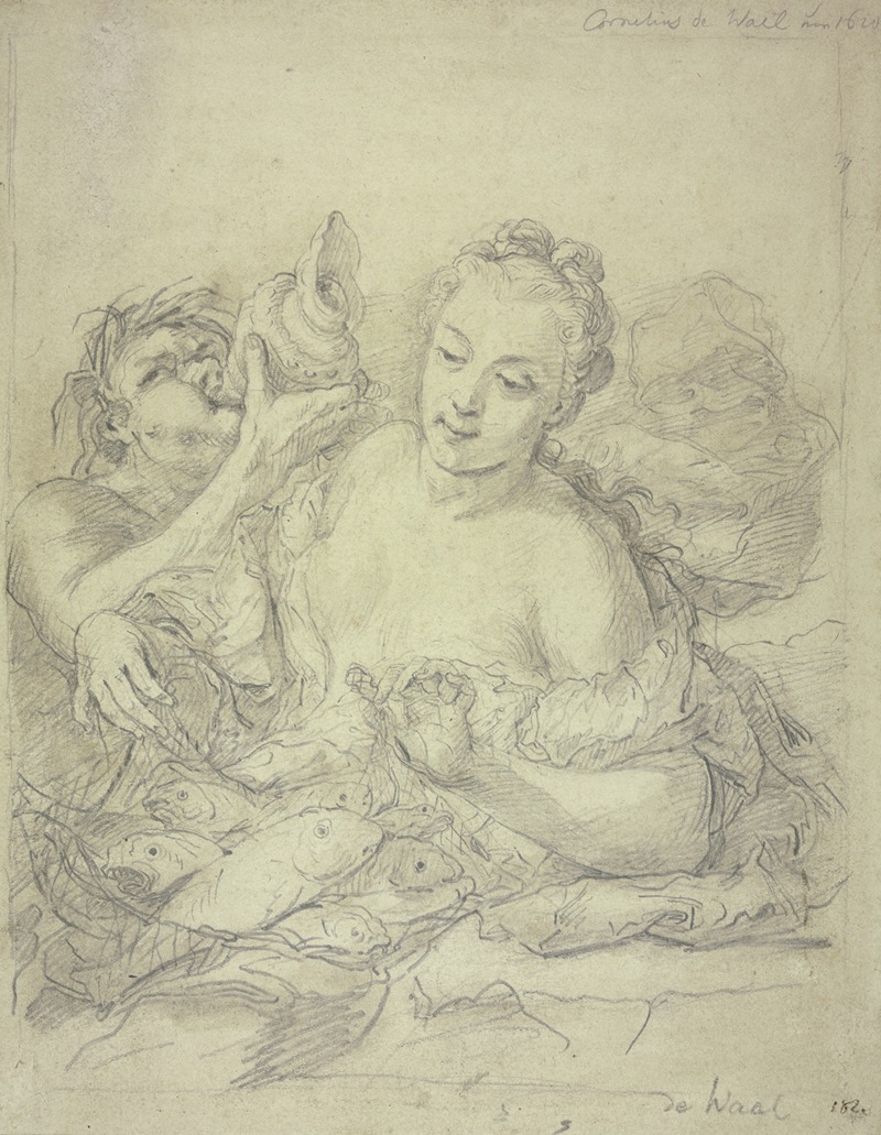 Cornelis De Wael - Mädchen mit Triton und Fischen