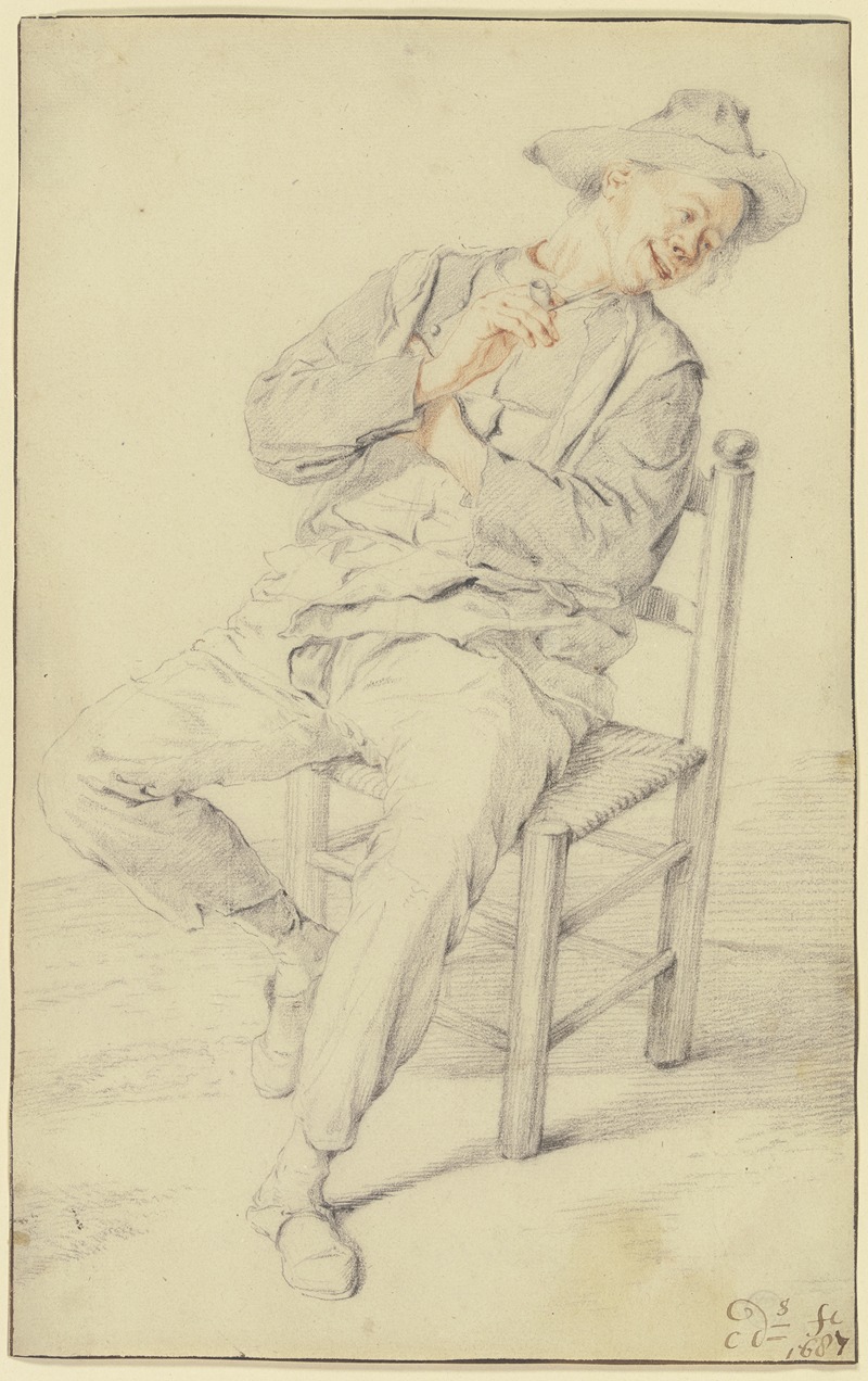 Cornelis Dusart - Rauchender Bauer auf einem Stuhl, nach rechts gewandt