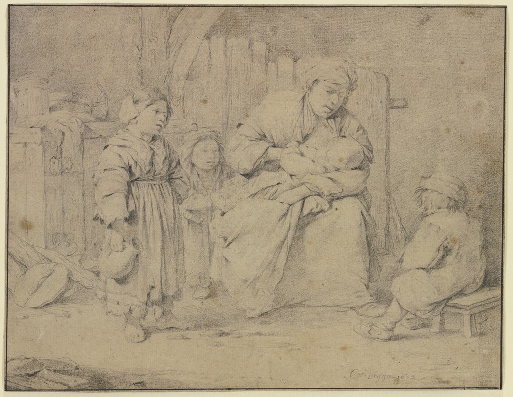 Cornelis Pietersz. Bega - Stillende Mutter, umgeben von drei weiteren Kindern