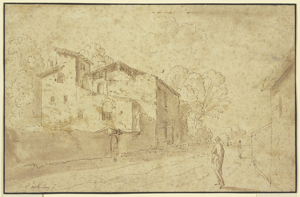 Cornelis Van Poelenburch - Landstraße an italienischen Gebäuden vorbeiführend