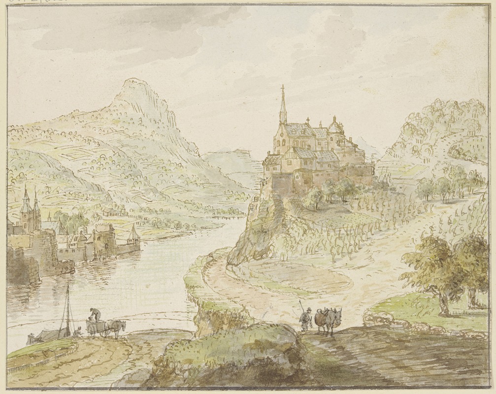 Cornelis Verdonck - Fluß zwischen Bergen, rechts auf einem Felsen ein Kloster