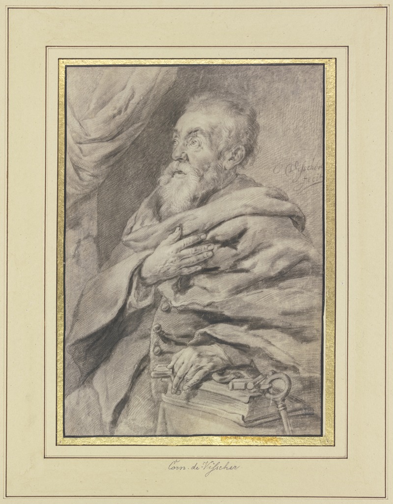 Cornelis Visscher - Der Heilige Petrus, die linke Hand auf einem Buche und den Schlüssel haltend, die rechte auf der Brust