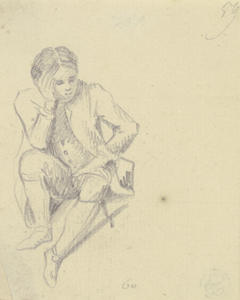 Daniel Nikolaus Chodowiecki - Am Boden sitzender Junge, den Kopf in die rechte Hand gestützt, von vorne gesehen