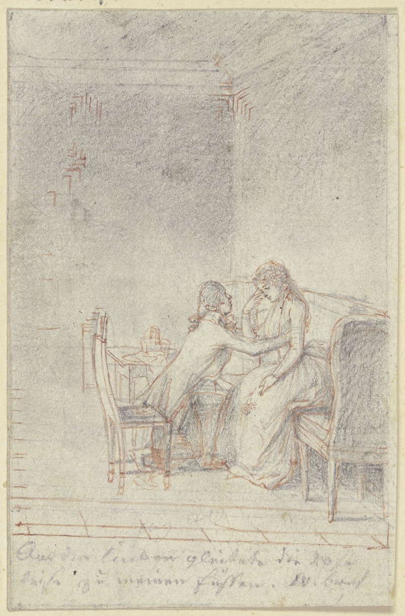 Daniel Nikolaus Chodowiecki - Auf einem Sofa rechts sitzt eine junge Dame