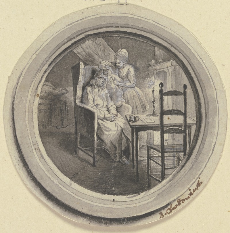 Daniel Nikolaus Chodowiecki - Ein alter Mann im Schlafrock sitzt zusammengesunken im Lehnstuhl