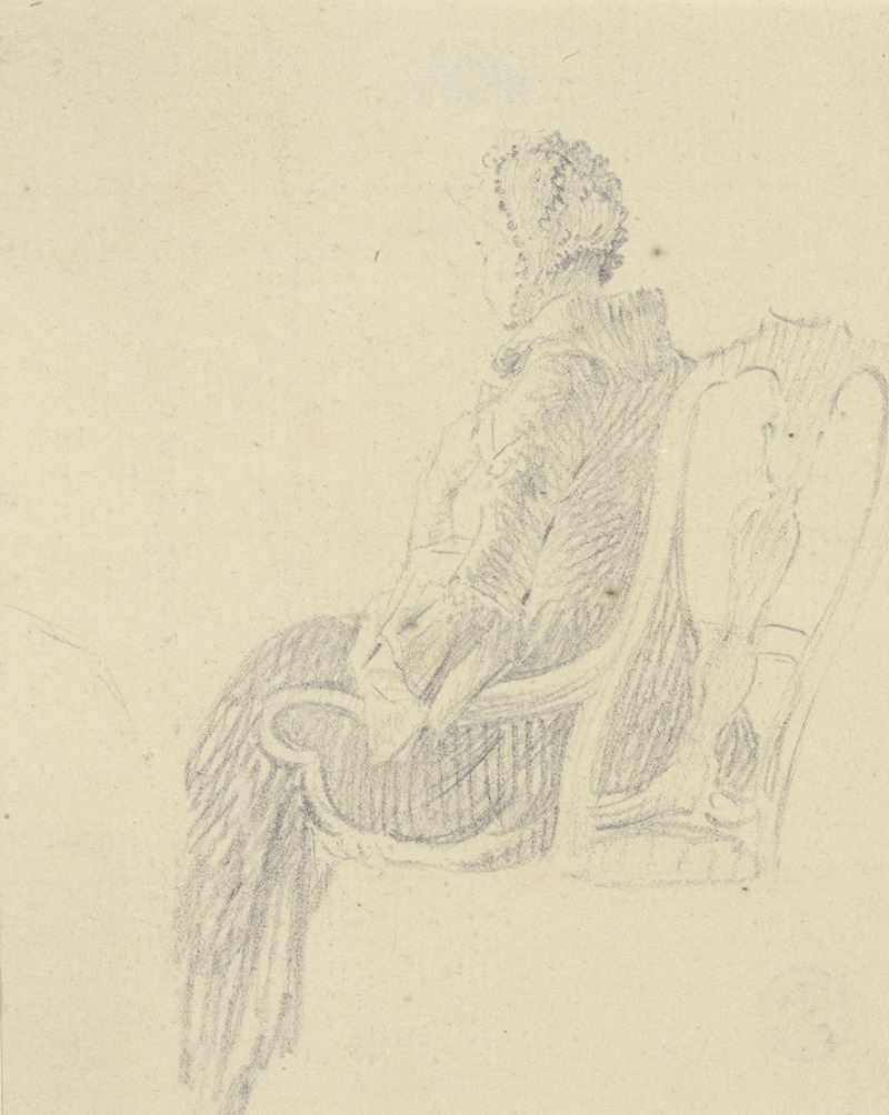 Daniel Nikolaus Chodowiecki - Eine Dame mit Haube auf einem Lehnstuhl sitzend, nach links gewandt, fast von hinten gesehen