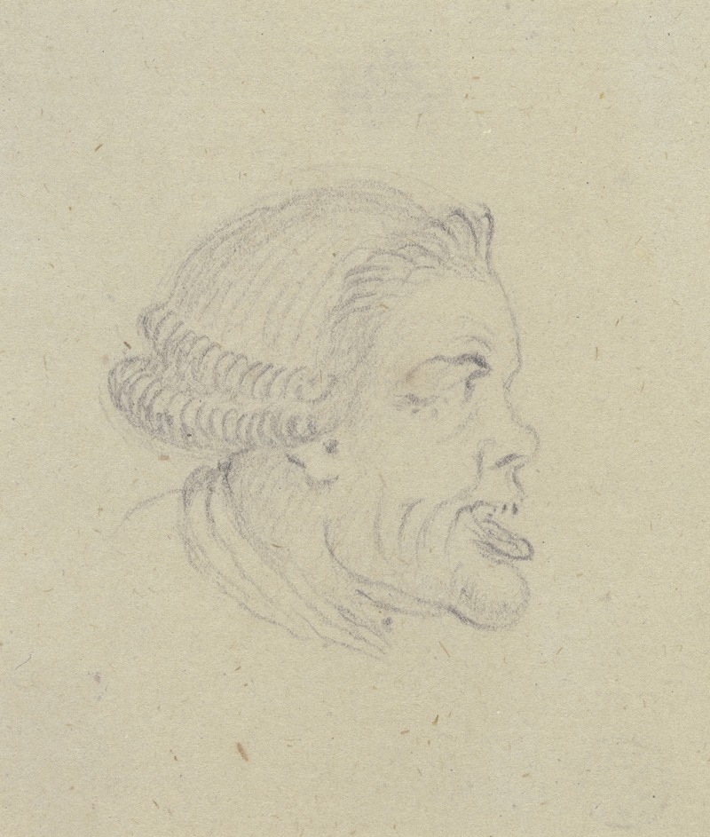 Daniel Nikolaus Chodowiecki - Karikaturartiger Kopf eines Mannes mit vorgeschobenem Unterkiefer, im Profil nach rechts