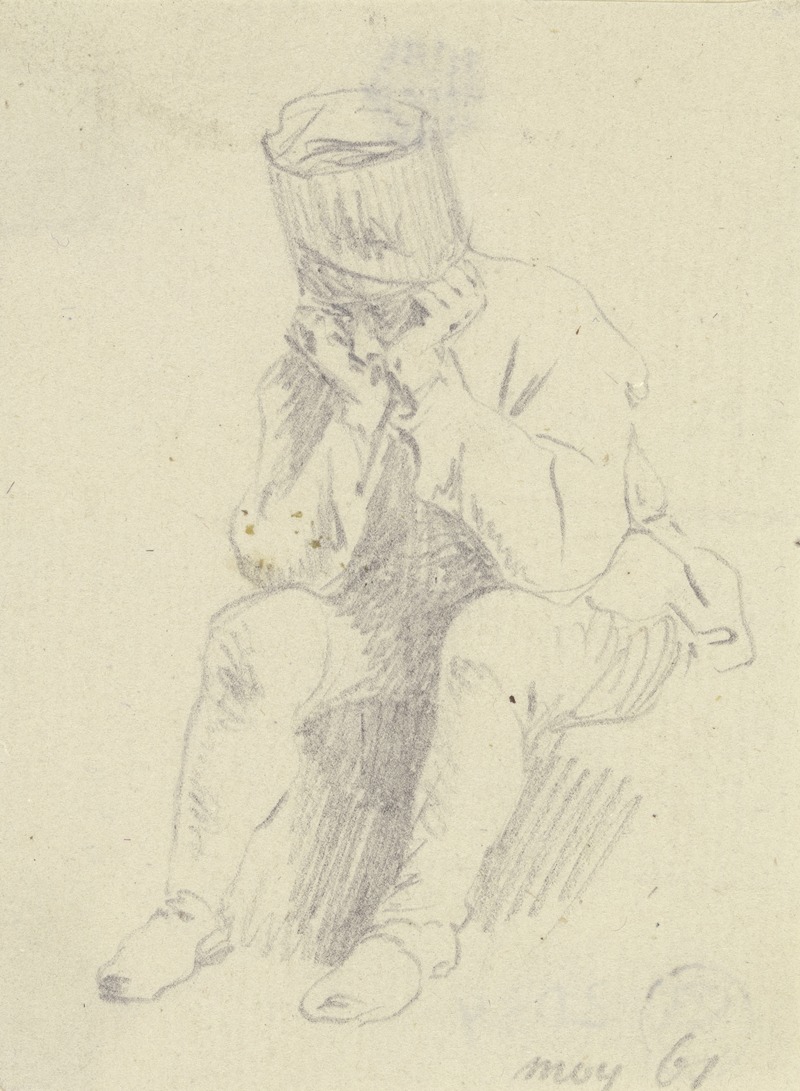 Daniel Nikolaus Chodowiecki - Sitzender Mann, die Ellbogen auf die Knie und den Kopf in beide Hände gestützt