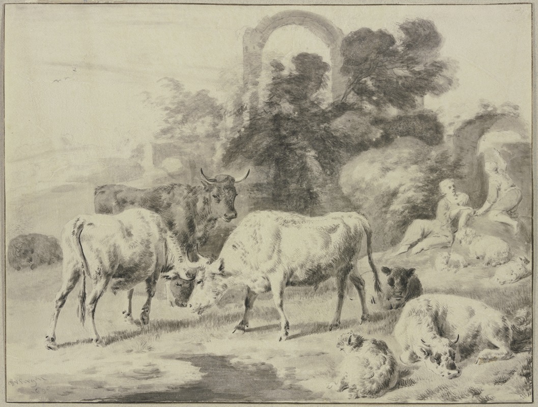 Dirck van Bergen - Cow herd with shepherds