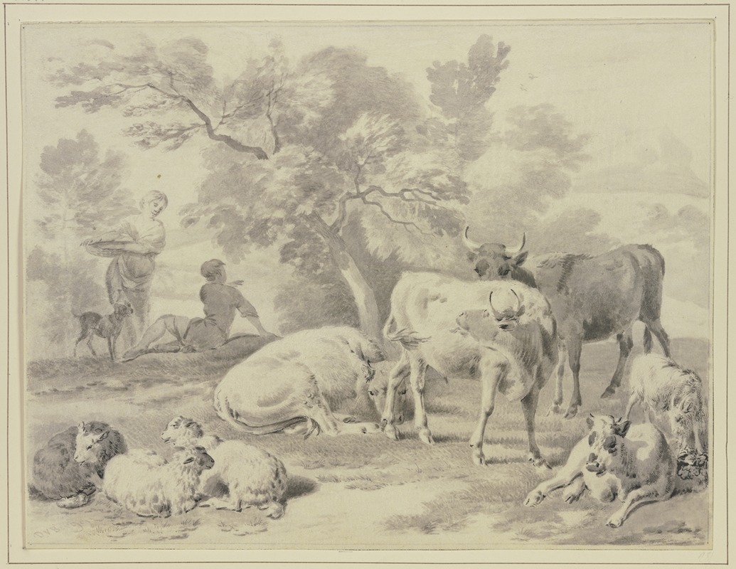 Dirck van Bergen - Herd with shepherds