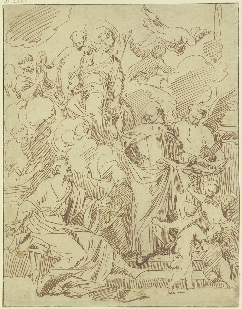 Domenichino - Maria und zwei Heilige von vielen Engeln umgeben